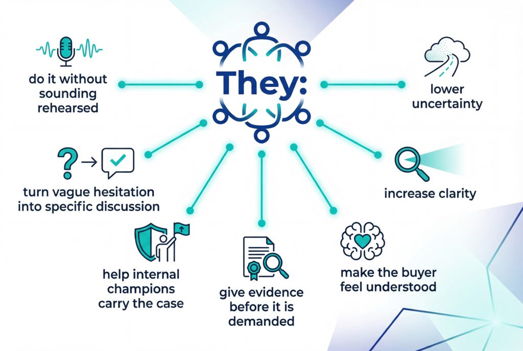 Diagram showing how sales techniques help improve clarity, reduce uncertainty, and support buyer understanding.